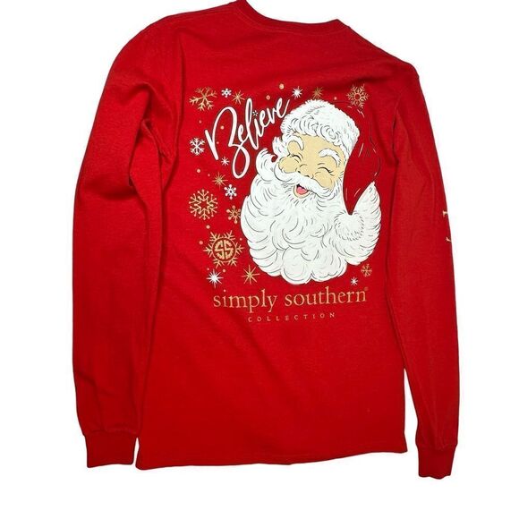 simply southern Red Santa Clause “believe” Long Sleeved T Shirt Size Small - Picture 10 of 17